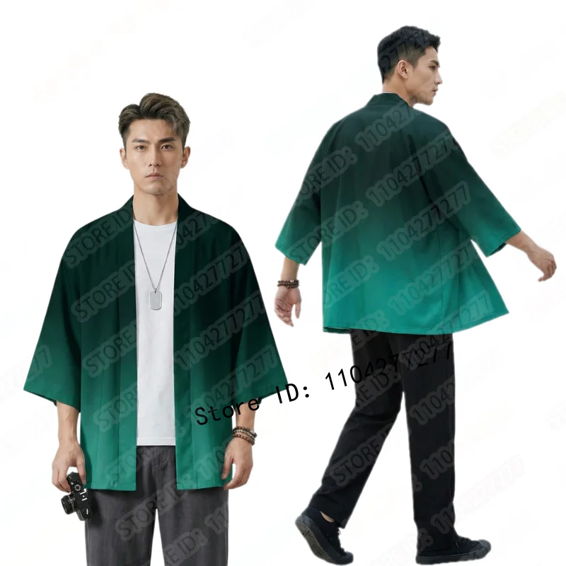 

Men Retro Gradient Print Shirt Casual Loose Open Front Cardigan Lightweight Sun Protection Beach Kimono Cover Up Summer Tops