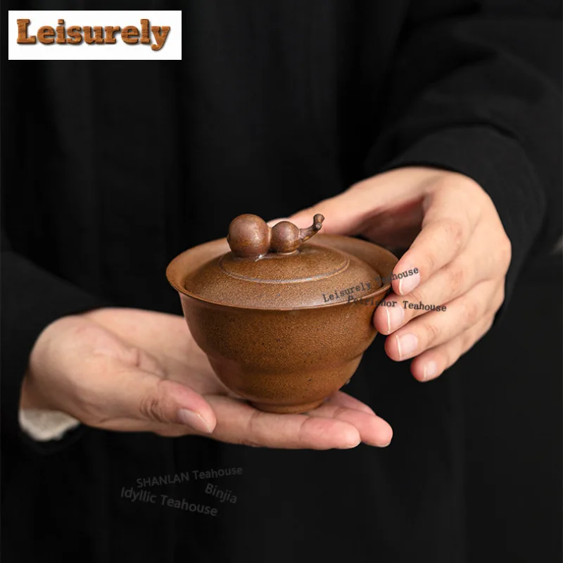 

125ml Sauce Glaze Gourd Gaiwan Japanese Tea Tureen Household Tea Bowl With Lid Kit Tea Maker Cover Bowl Teaware Ornaments Craft