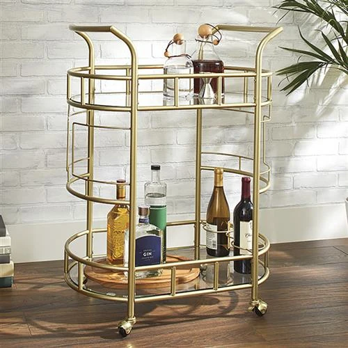 

Bar Cart, Gold Metal and Glass Serving Cart,with Wheels and