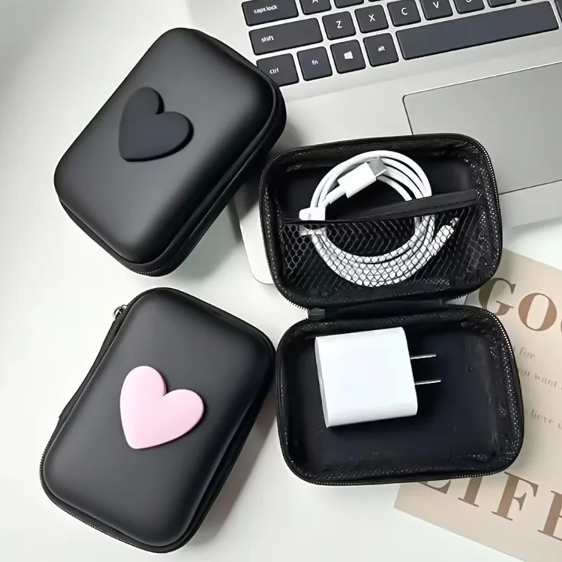 Heart Portable Mini Earphone Bag Headphone Accessories Earbuds Memory Card Case USB Cable Organizer Storage Box Coin Purse