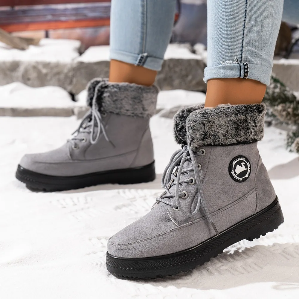 Neue frauen Schnee Stiefel Winter Warm Halten Stiefeletten Casual Botas Mujer Mode Pelzigen Baumwolle Schuhe für Frauen Lace up Dame Booties