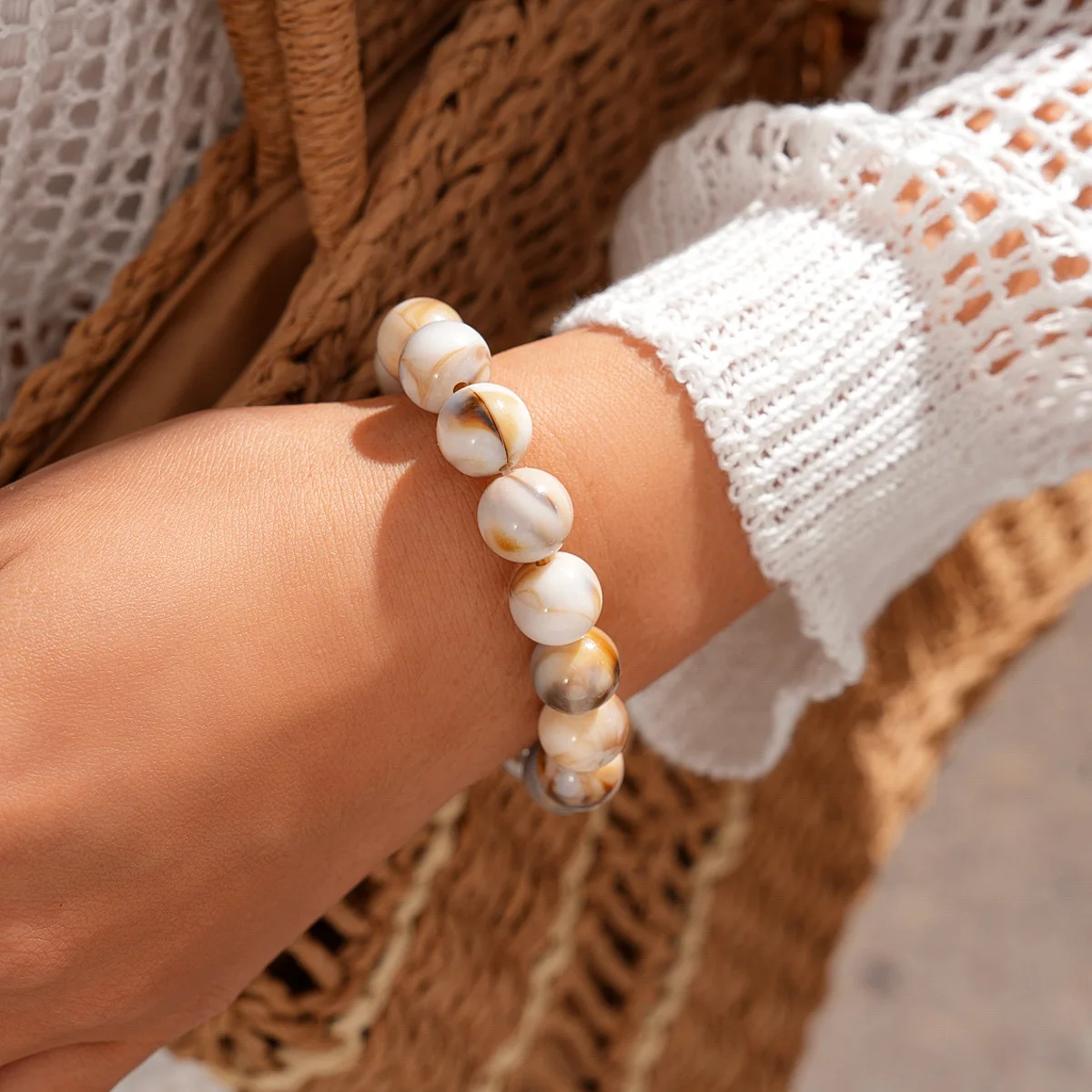 Women's Retro Elastic Round Bead Chokers & Bracelets Set