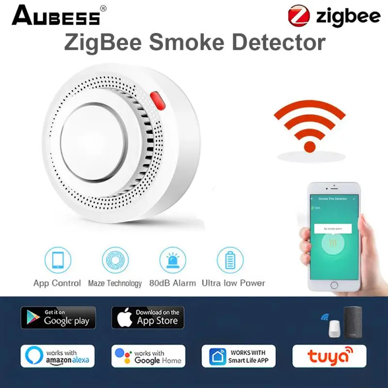 

Tuya Smart Zigbee Smoke Detector Smart Fire Alarm Progressive Sound Photoelectric Smoke Sensor Work With Smoke Detector Hub