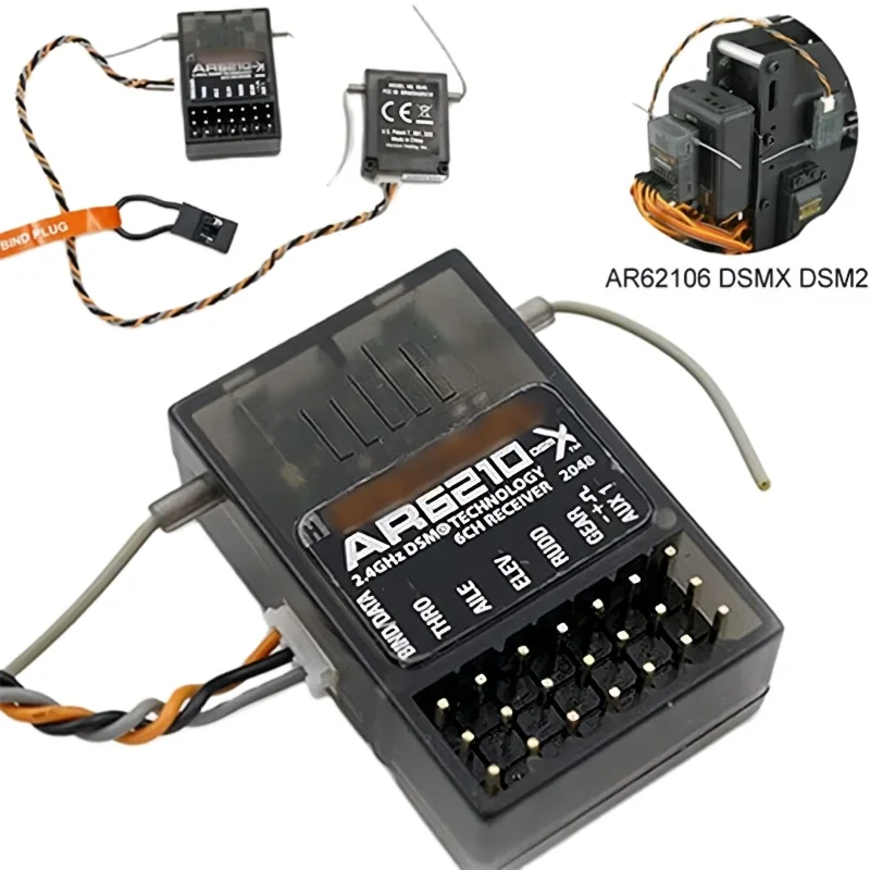 

Приемник Spektrum DSMX DSM2 AR6210 6-канальный, совместимый с радиопередатчиками DX6, DX6i, DX7, DX8, DX9, JR X6R