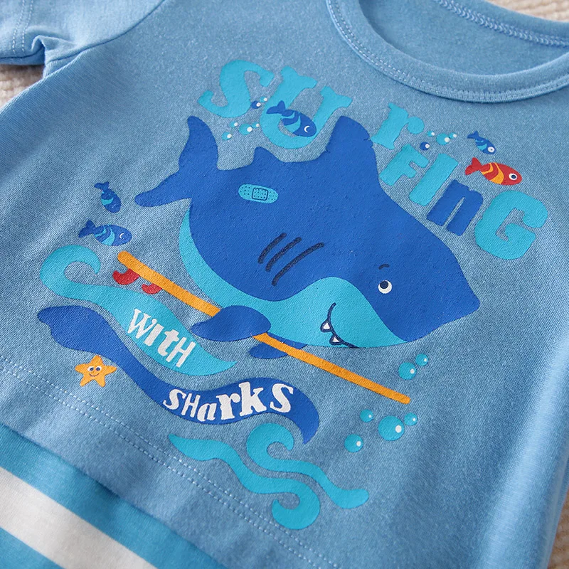 Summer Boys And Girls Cute Cartoon Shark Print Casual Comfortable Short Sleeve Baby Bodysuit