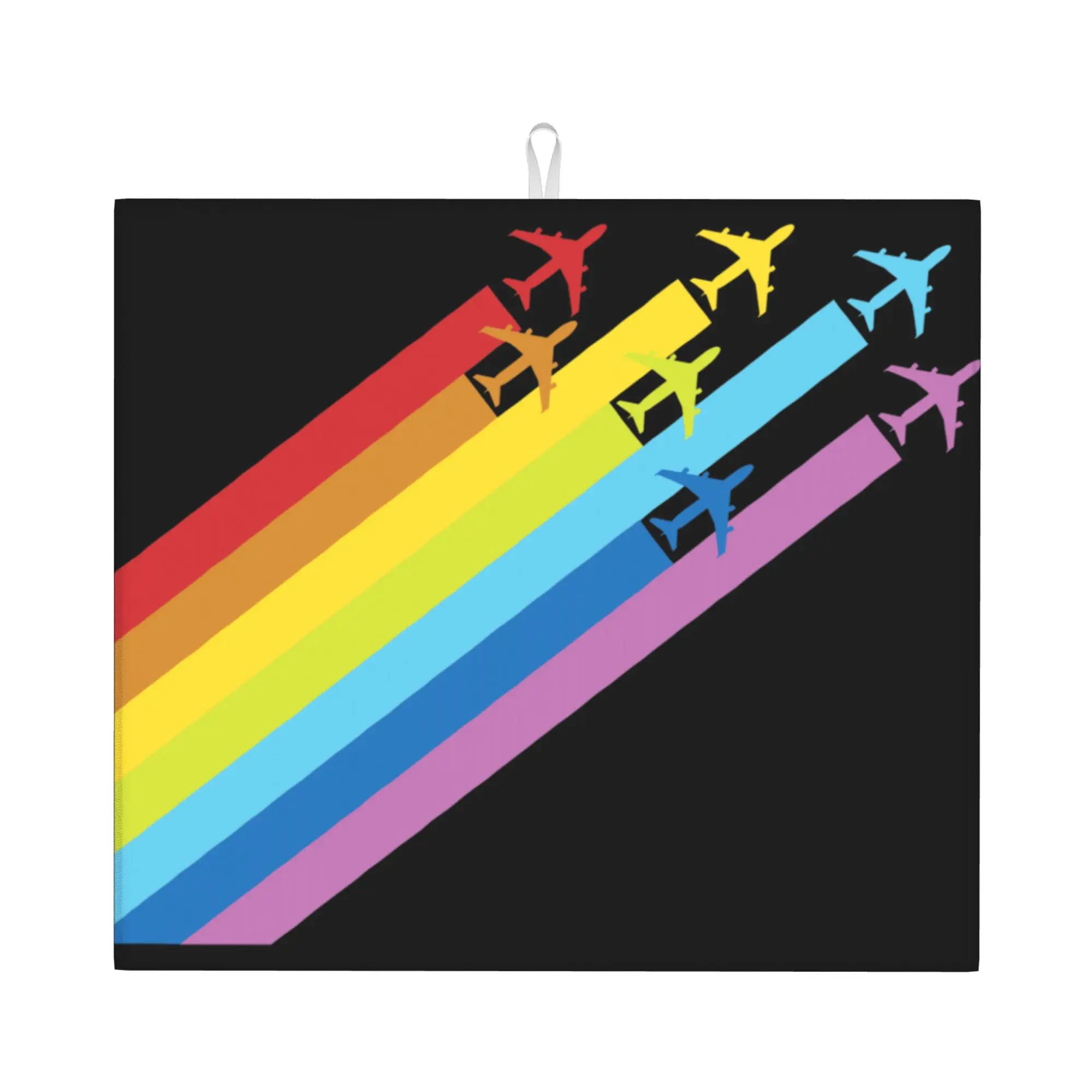Rainbow Airplanes Chemtrails Absorbent Barware Tableware Oil Proof Reusable Aviation Fighter Pilot Drying Mat For Kitchen