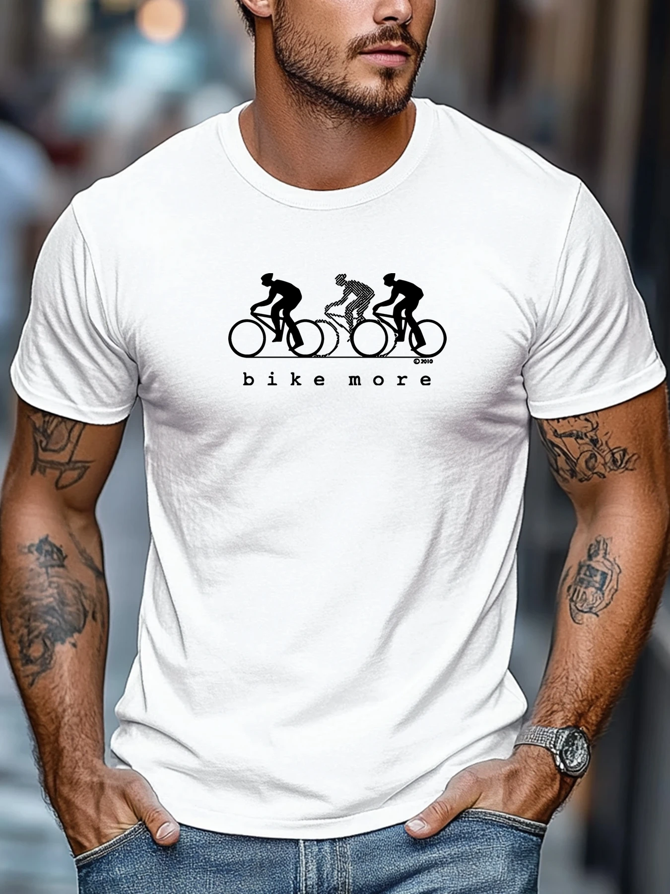 New Men Black Crew Neck Tee White Road Cyclist Silhouette Group Bike More Slogan Bicycle Sports Soft Cotton Male Casual Tops