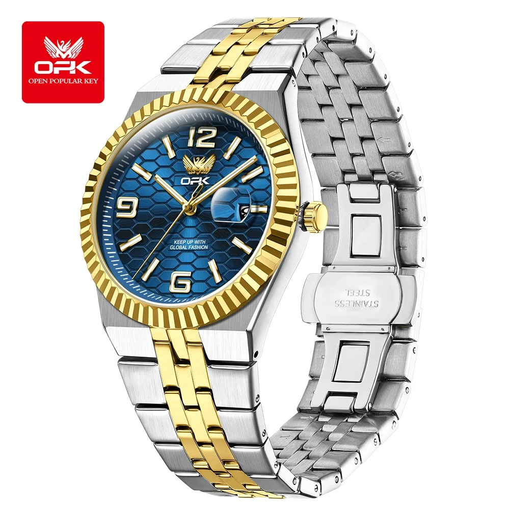 OPK Men Watches 8186 Trend Fashion Original Quartz Watch for Man Texture Threaded Bezel Waterproof Luminous Date Stainless Steel
