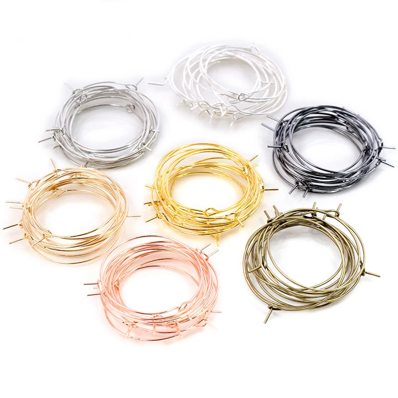 50pcs 20 25 30 35 40mm KC Gold Silver Plated Hoops Earrings Big Circle Ear Hoops Earrings Wires For DIY Jewelry Making Supplies