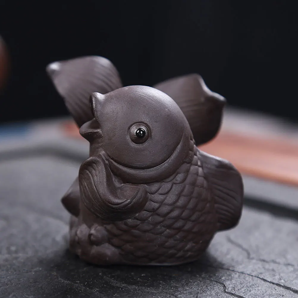 

Tea Pet Purple Sand Carp Decor Creative Ornament Figurine Clay Decoration Chinese
