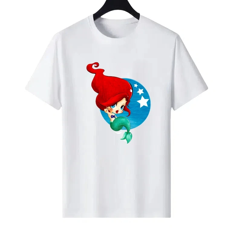 ديزني حورية البحر نمط امرأة أزياء فضفاضة جولة الرقبة الوالدين والطفل الملابس قمم السيدات رخيصة قصيرة الأكمام تي شيرت بلوزات #1