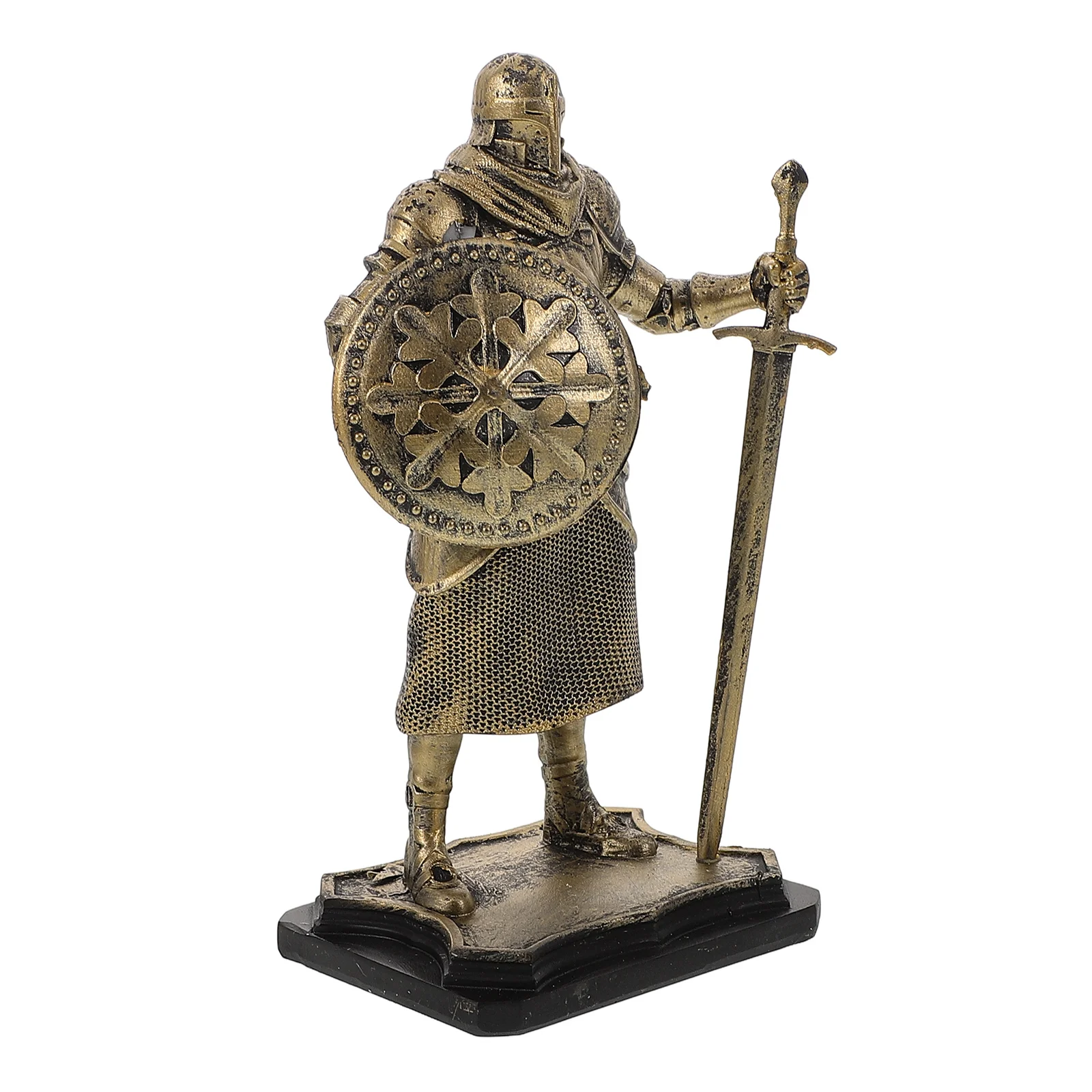 

Retro Knight Figurine Statue Home Decor Resin Medieval Soldier Sculpture Vintage Ornaments Roman Shield Miniature
