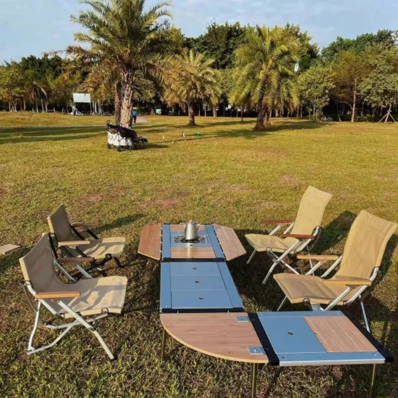 Tryhomy IGT Tafel Bamboe Verlengplaat Campingtafel 2/3/4 Eenheid Zijbord Tafelblad IGT Hoekbord Buitenkeukensysteem