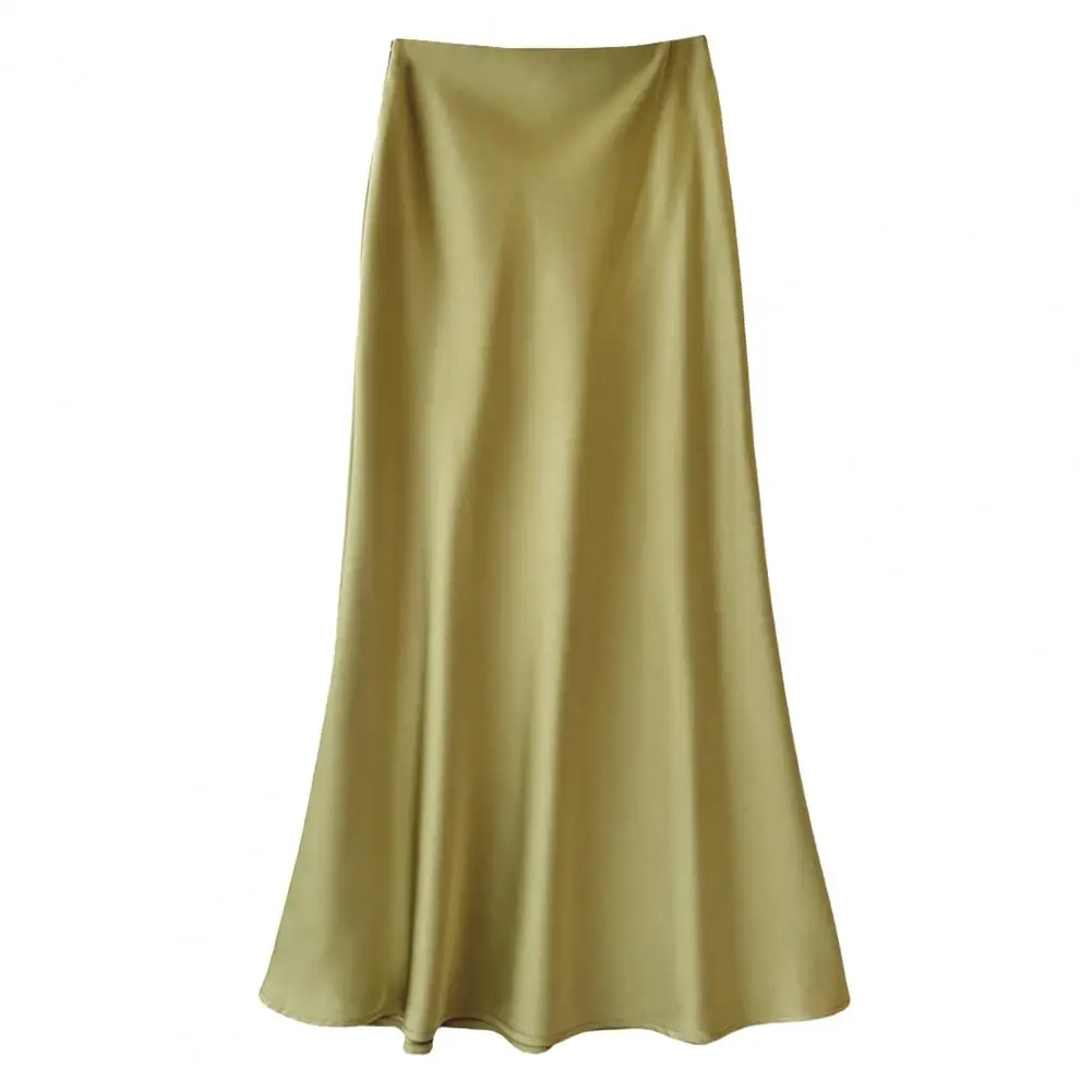 

Women Skirt Elegant Satin A-line Fishtail Midi Skirt for Women High Waist Solid Color Hem Skirt Stylish Workwear Option Women