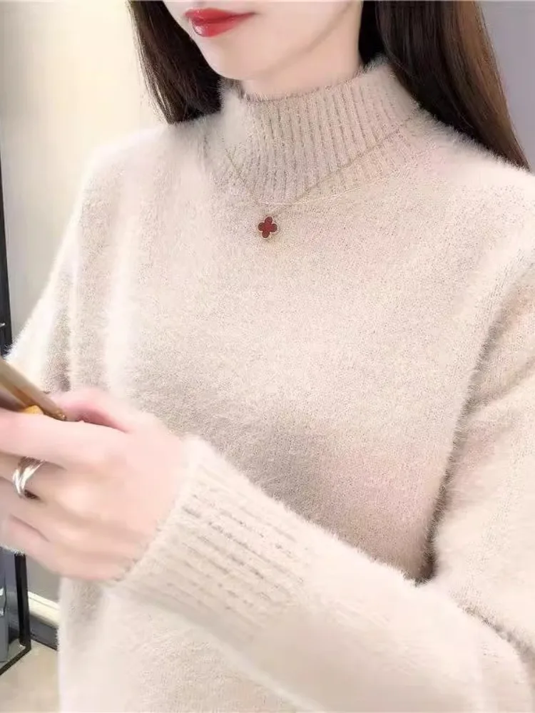 Thiened سترة عالية الياقة المرأة الخريف الشتاء جديد Sle محبوك Personali تنوعا Godd Sle منتصف طول فضفاض صالح #3