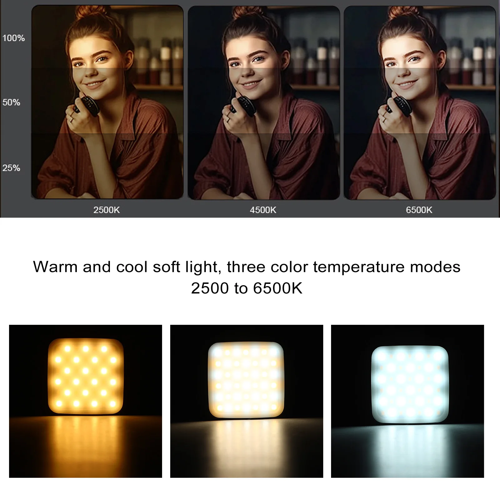 Andoer Phone Video Light Type C Rechargeable Selfie Light 2500 To 6500K CRI 95 Dual Sided Foldable Magnetic for Live Streaming