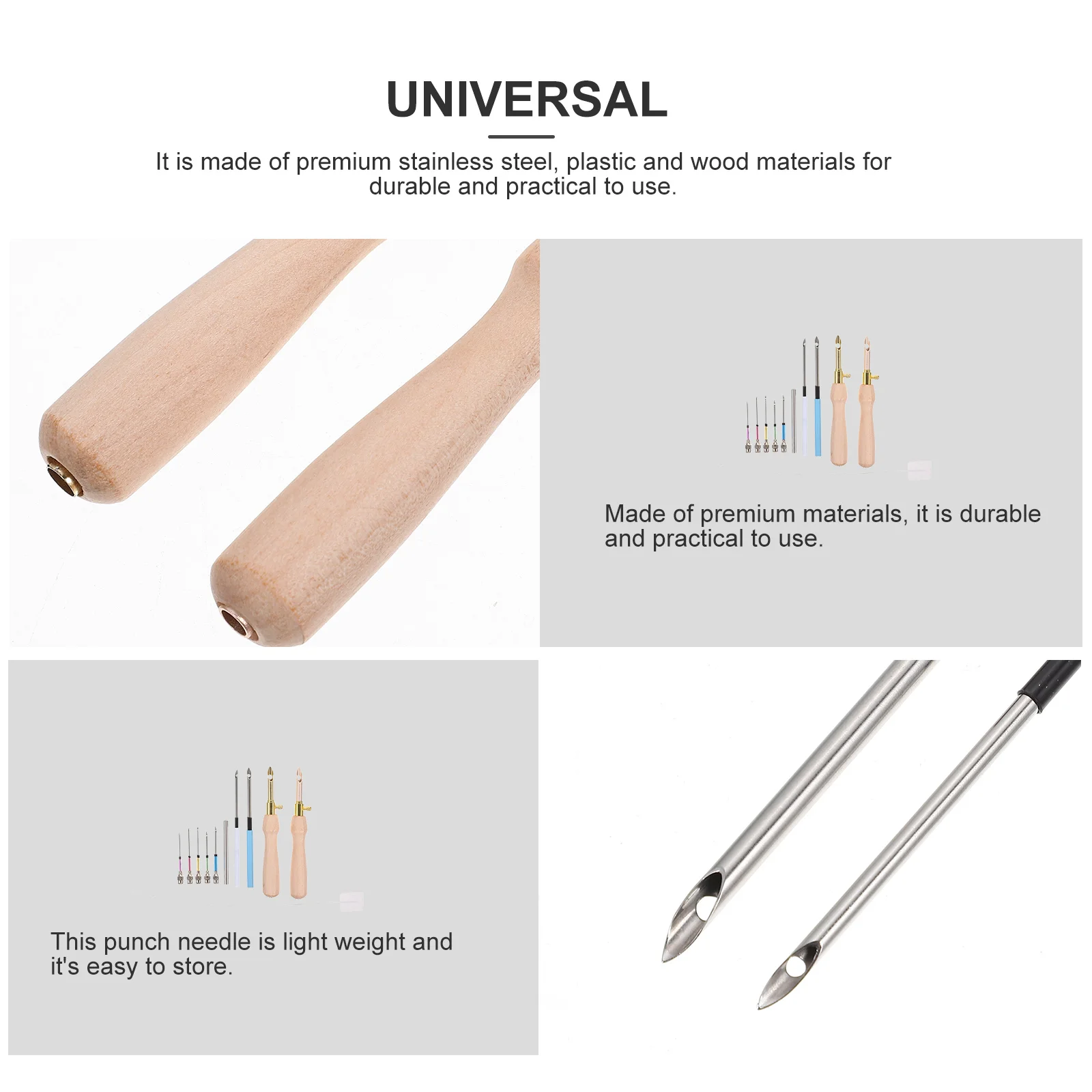 

1Set DIY Embroidery Punch Needle Wooden Handle Durable Practical Sewing Craft Tool for Home Travel Punch Needle