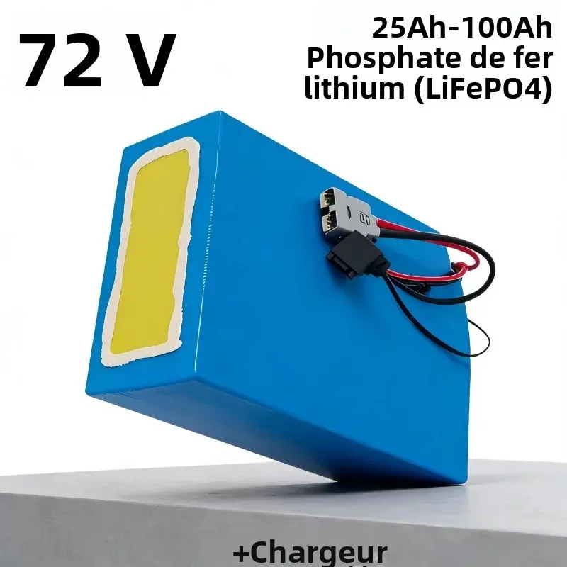Batterie LiFePO4 72V (40-100Ah) |   Chargeur inclus |   BMS Intelligent |   Puissance 3000W |   Idéale pour Scooter Électrique