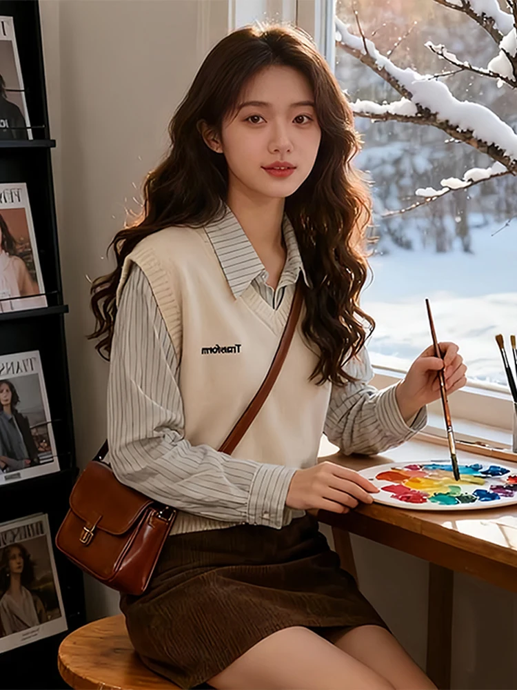 เสื้อสเวตเตอร์ถักแฟชั่นสำหรับผู้หญิง ทรงหลวม น้ำหนักปานกลาง คอวี แขนยาว ระบายอากาศได้ดี สีสันสดใส สวมใส่สบาย เหมาะสำหรับใส่ไปทำงาน