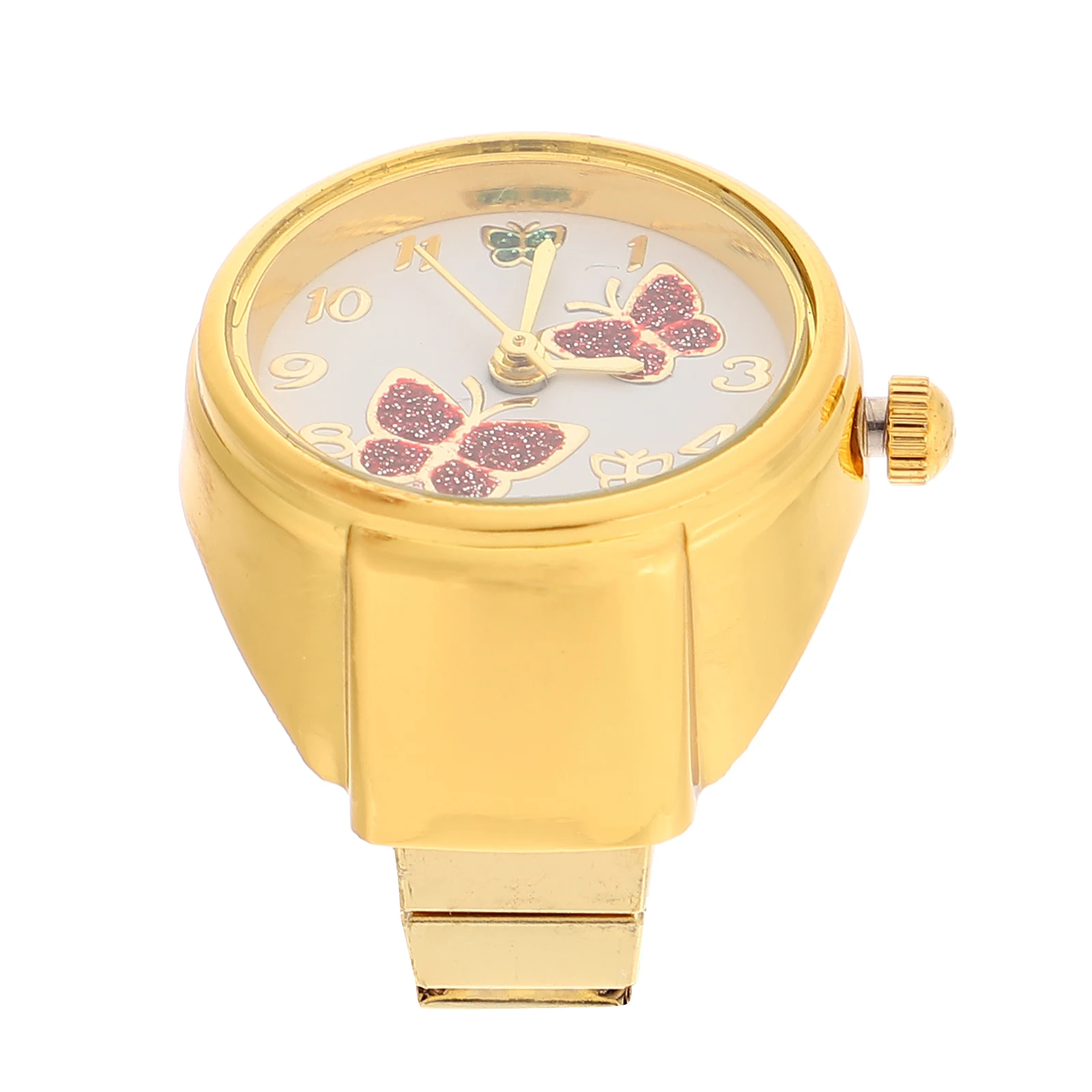 

Red Butterfly Stylish People Exquisite Watch Ring Decor Golden Stainless Steel Finger Decorative Exquisite Retro Wide Uses