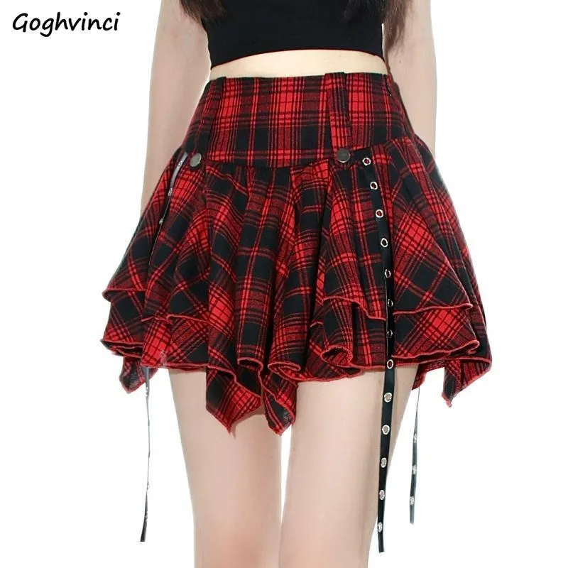 

Cake Skirts Women Plaid Panelled Trendy High Street All-match Gothic Popular Y2k Sweet Spicy Girls Irregular Design Summer Ins