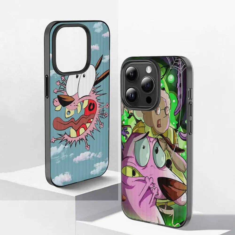 Casing HP Belakang Transparan Bergelombang Kartun C-Courage The C-Cowardly D-Dog Untuk iPhone 17 16 15 11 12 13 14 Pro Max Plus Pro