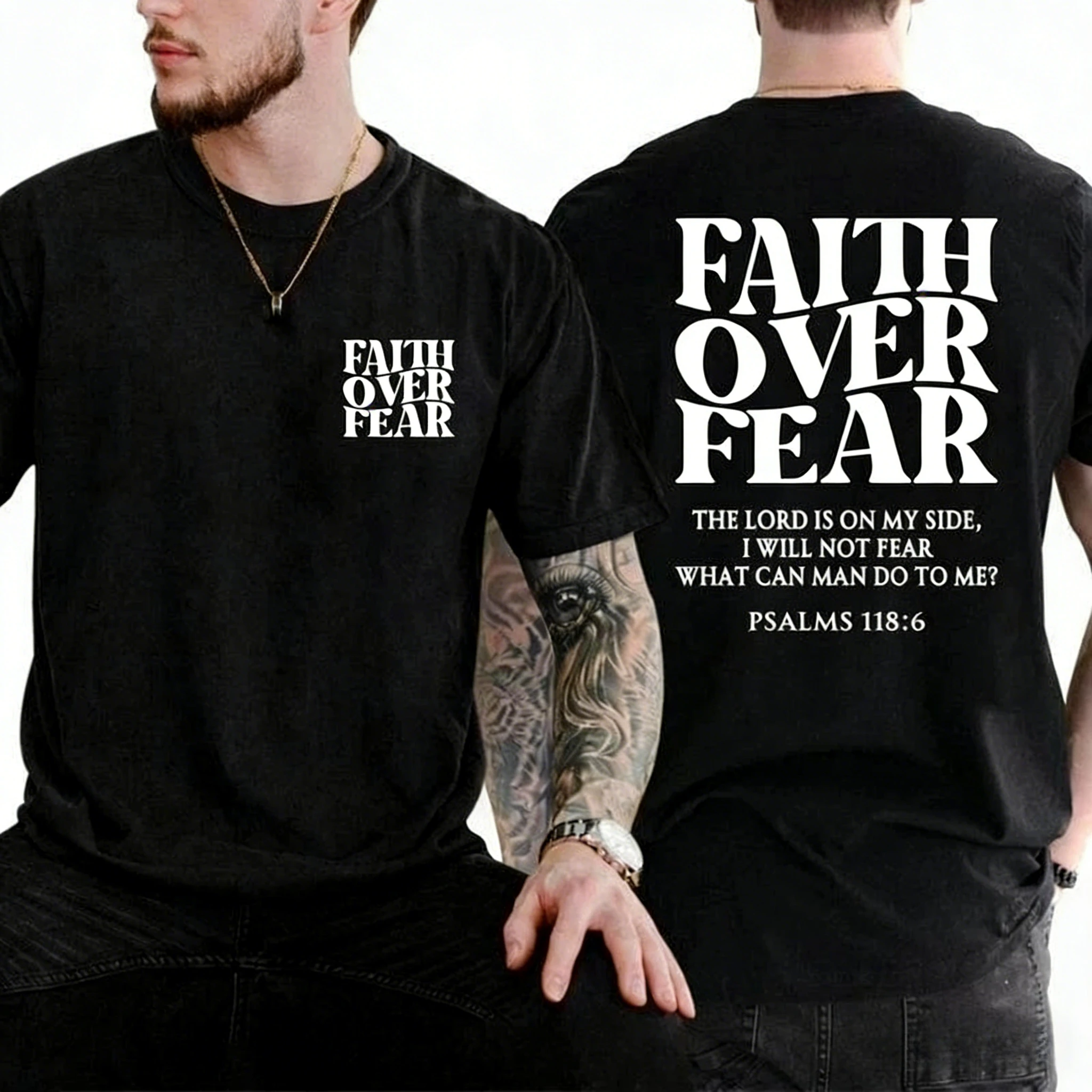 Faith Over Fear Tee Shirt Christian T-Shirts Jesus Tee Men Summer Fashion Cotton Breathable Top Streetwear Harajuku Men Clothing