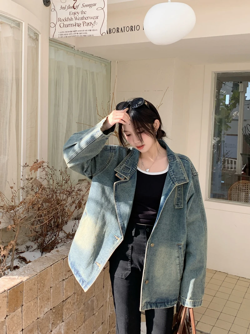 

Джинсовое пальто, длинное с мехом, женское осеннее пальто с широким поясом и необработанными краями, на кнопках-стойке, расклешенная смешанная спортивная одежда, декоративные куртки BF