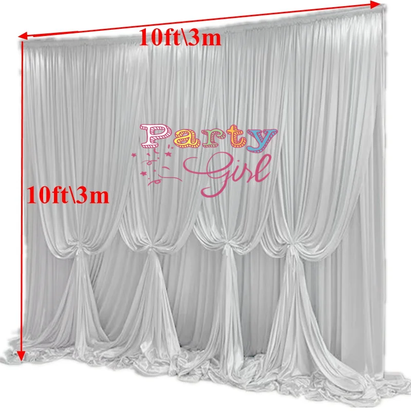 10X10FT Pink Color Ice Silk Backdrop Drape Curtain Photo Booth Stage Background Event Banquet Decoration