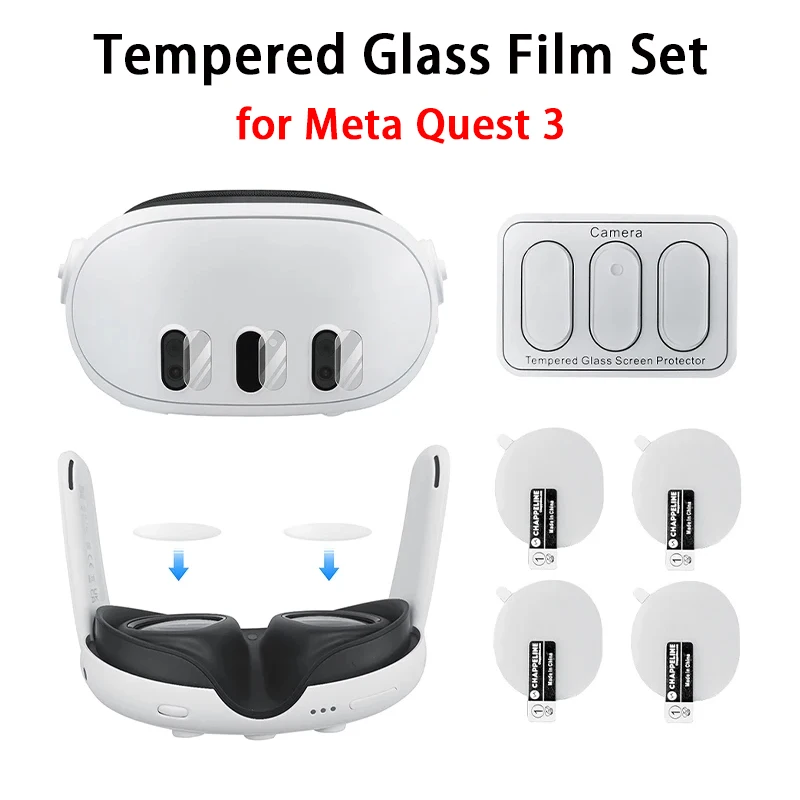 Lens Film Set for Quest 3 Tempered Glass Films Protective Cover Headset Screen Protector Lens Covers for Quest 3 VR Accessories