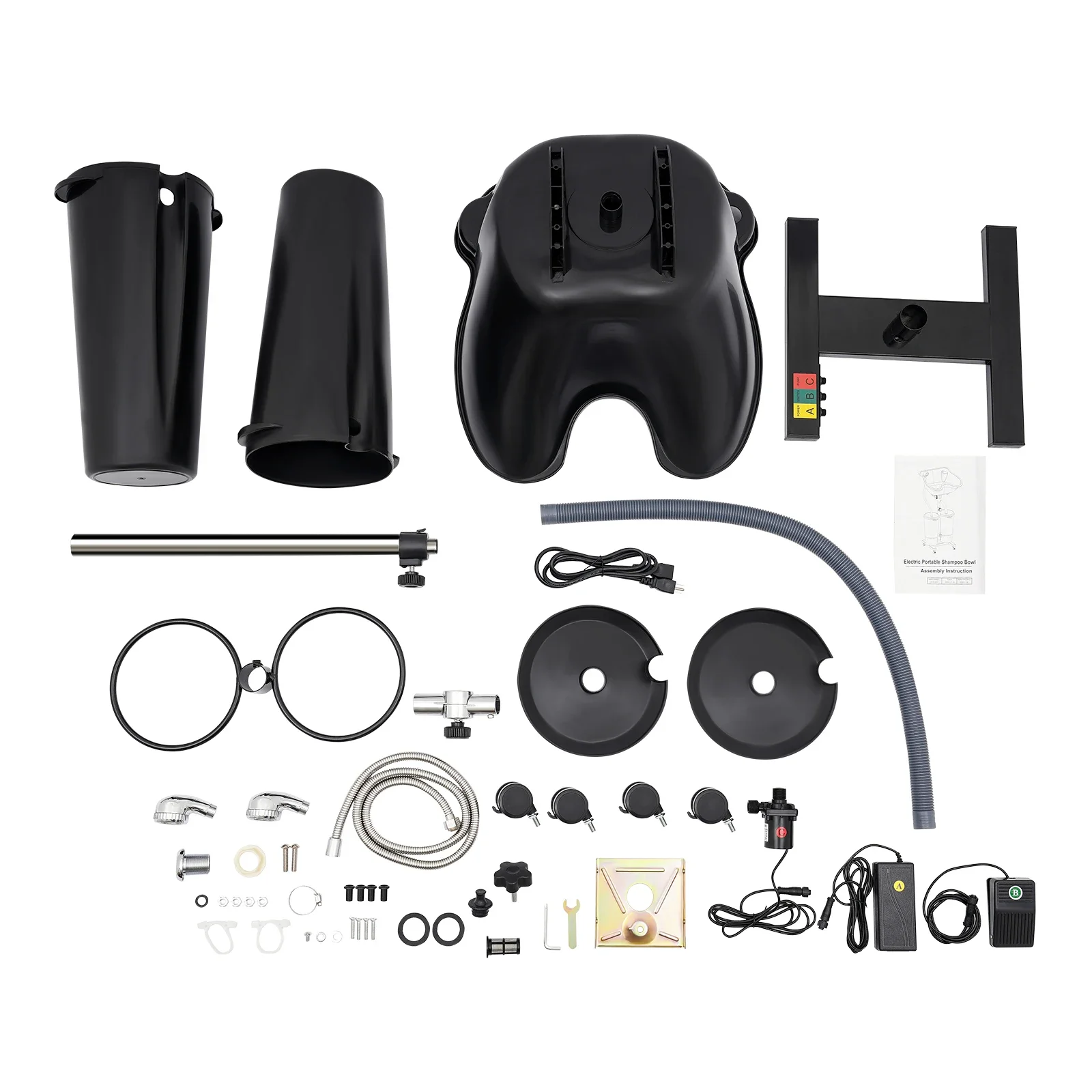 휴대용 샴푸대, 높이 및 각도 조절 가능한 딥 샴푸 싱크대, 미용실 의자, 이발소 딥 볼, 검정색