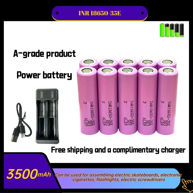 

Free Shipping 100% Original for 18650 3500mAh 25A Discharge INR18650 35E 3500mAh Li-ion 3.7v Rechargable Battery 18650 Battery