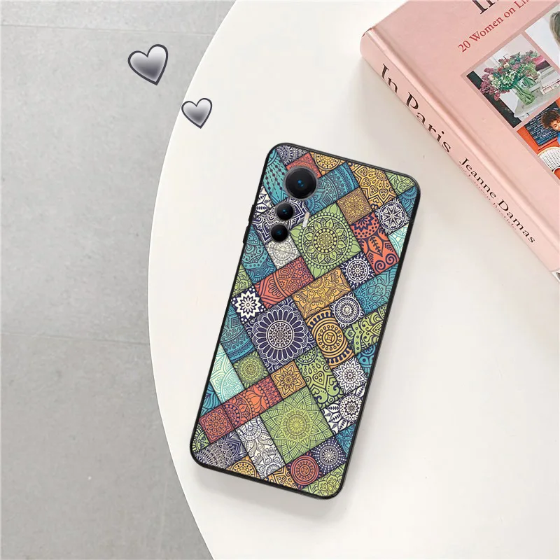 Mandala Checkered Pattern Black Phone Cases for Xiaomi 12S 12T 12 13 Lite Mi CC9 Redmi A1 A2 12C Note12 Pro 4G 5G Plus Cover