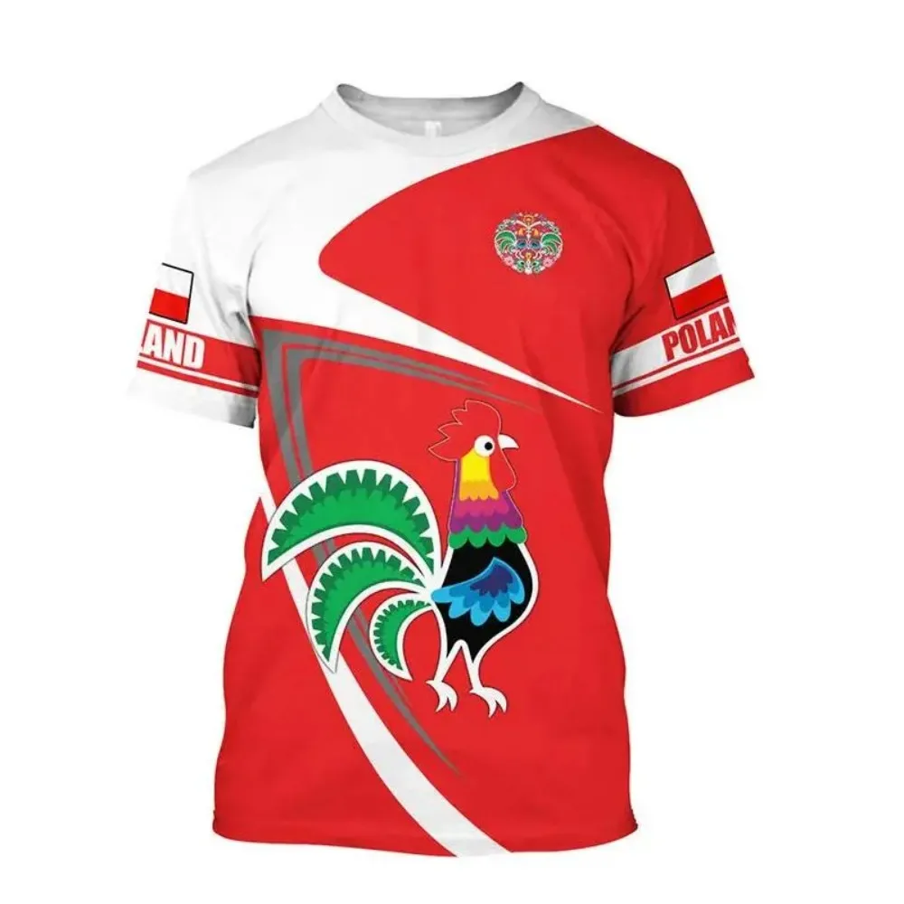 Unisex Short-Sleeve Camouflage Soldier T-Shirt – Breathable, Casual Fashion with 3D Polish Flag & Coat of Arms Print
