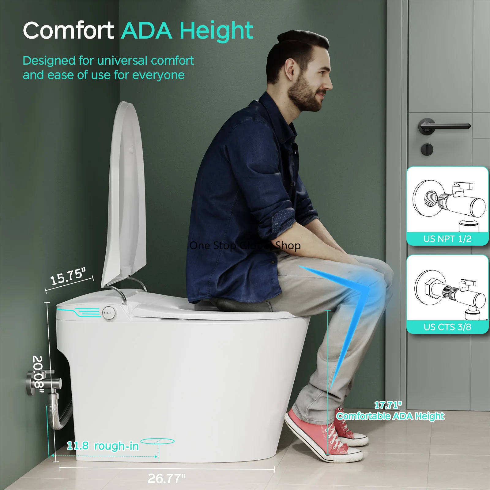 Toilet with Bidet Built In, AUTO Deodorization, ADA Height 17.7", One Piece Heated Toilet with Foam Shield, Voice Control