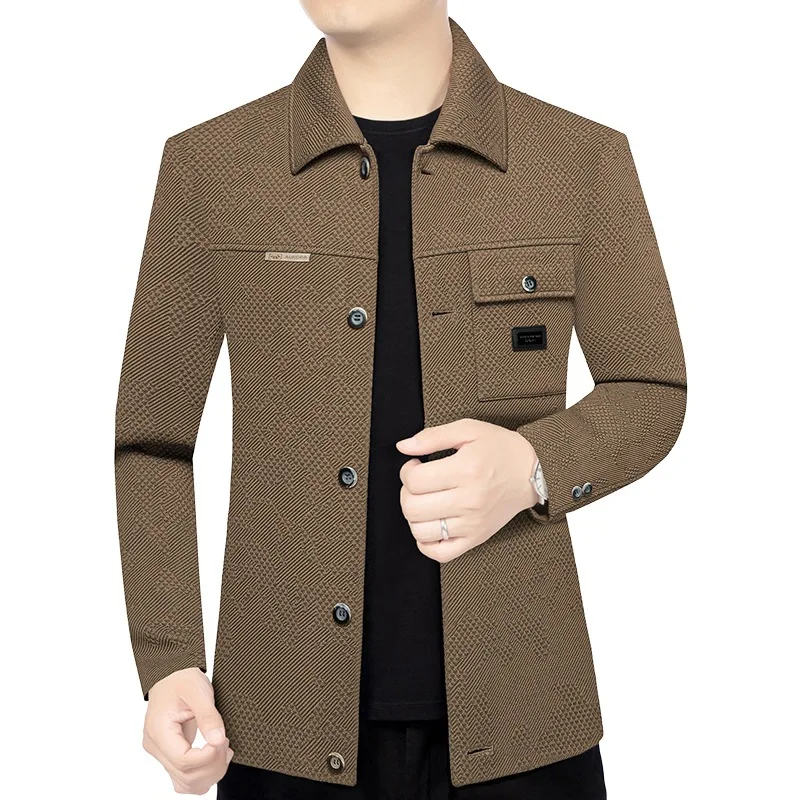 Spring Autumn Lapel Cargo Jacket Men's Middle-Aged Casual Outerwear