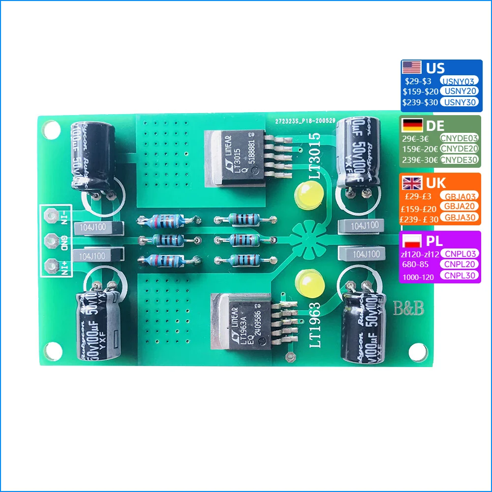 Nvarcher LT1963A LT3015 Positive And Negative Voltage DC-DC Precision Low Noise Linear Regulated Power Supply For Preamp DAC