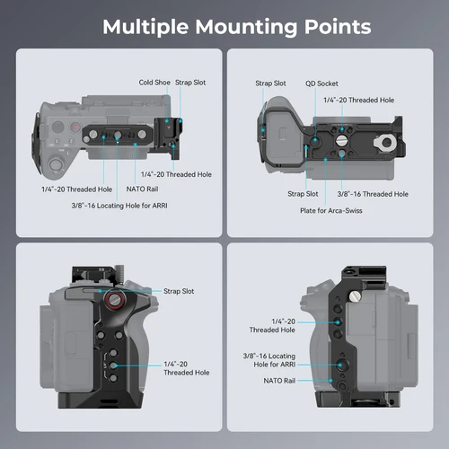 Imagen 2 del producto Jaula SmallRig para cámara Sony FX30/FX3, Kit de aparejo con abrazadera de Cable, zapata fría, accesorios de riel NATO para luz de micrófono 4183