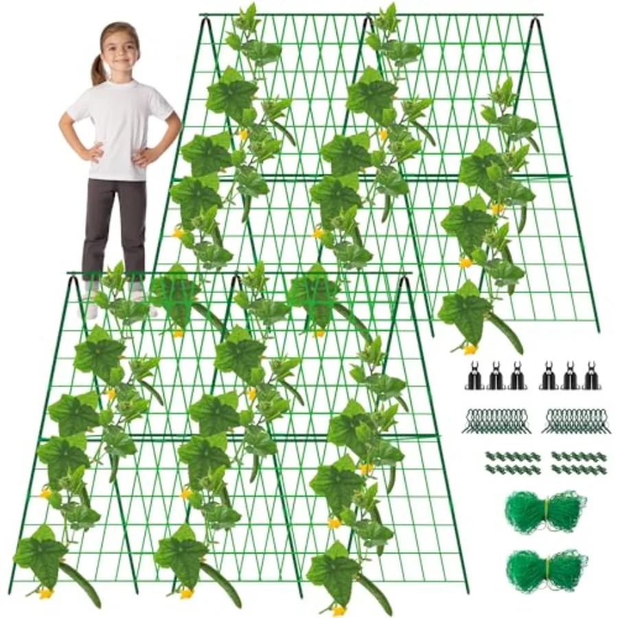 

48" x 48" Foldble Cucumber Trellis for Rised Bed- - Grden Trellis for Climbing Plnt Outdoor with Climbing Net and Plnt Support