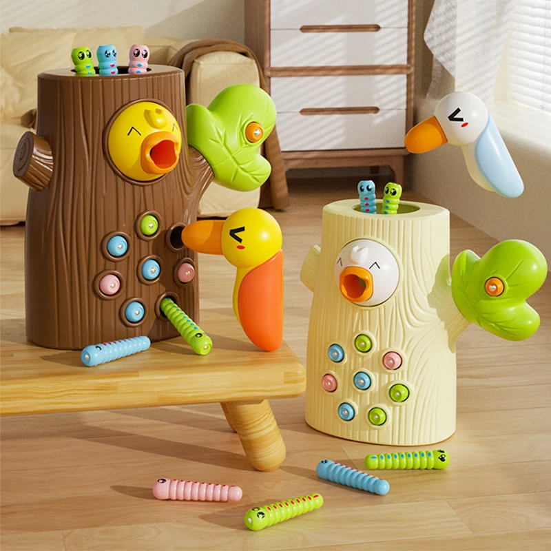 Juguete de gusano para atrapar pájaro para niños pequeños, Sensor de juego de alimentación de aves magnético, desarrollo Montessori, juguetes de habilidad motora fina, regalo para chico