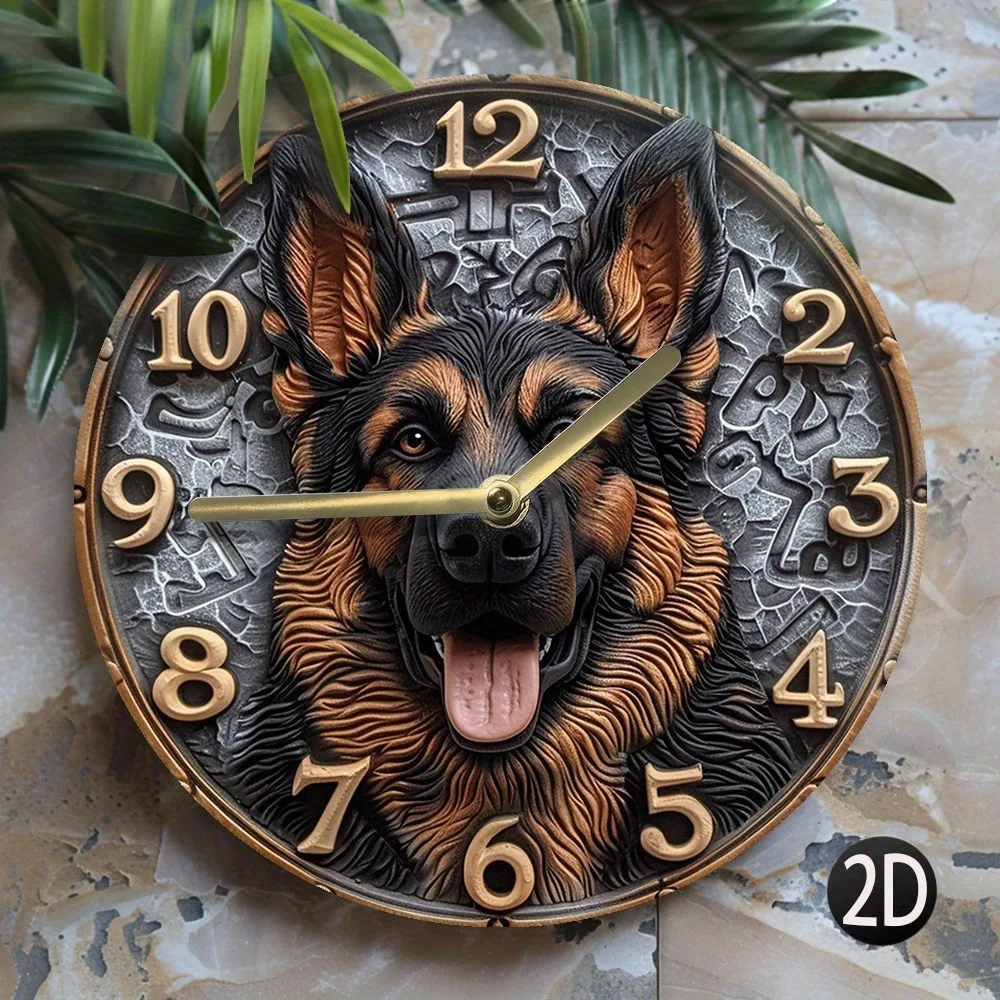 Wooden Wall Clock with German - Shepherd Design, Ideal for Home Decor, Takes AA Batteries view 2