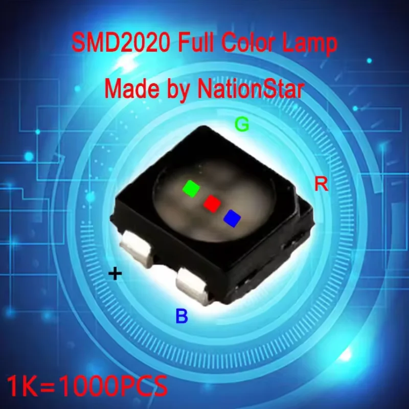 NationStar，1000pcs SMD2020 full color LED lamp of four feet used for LED display maintenance，Indoor RGB components for display