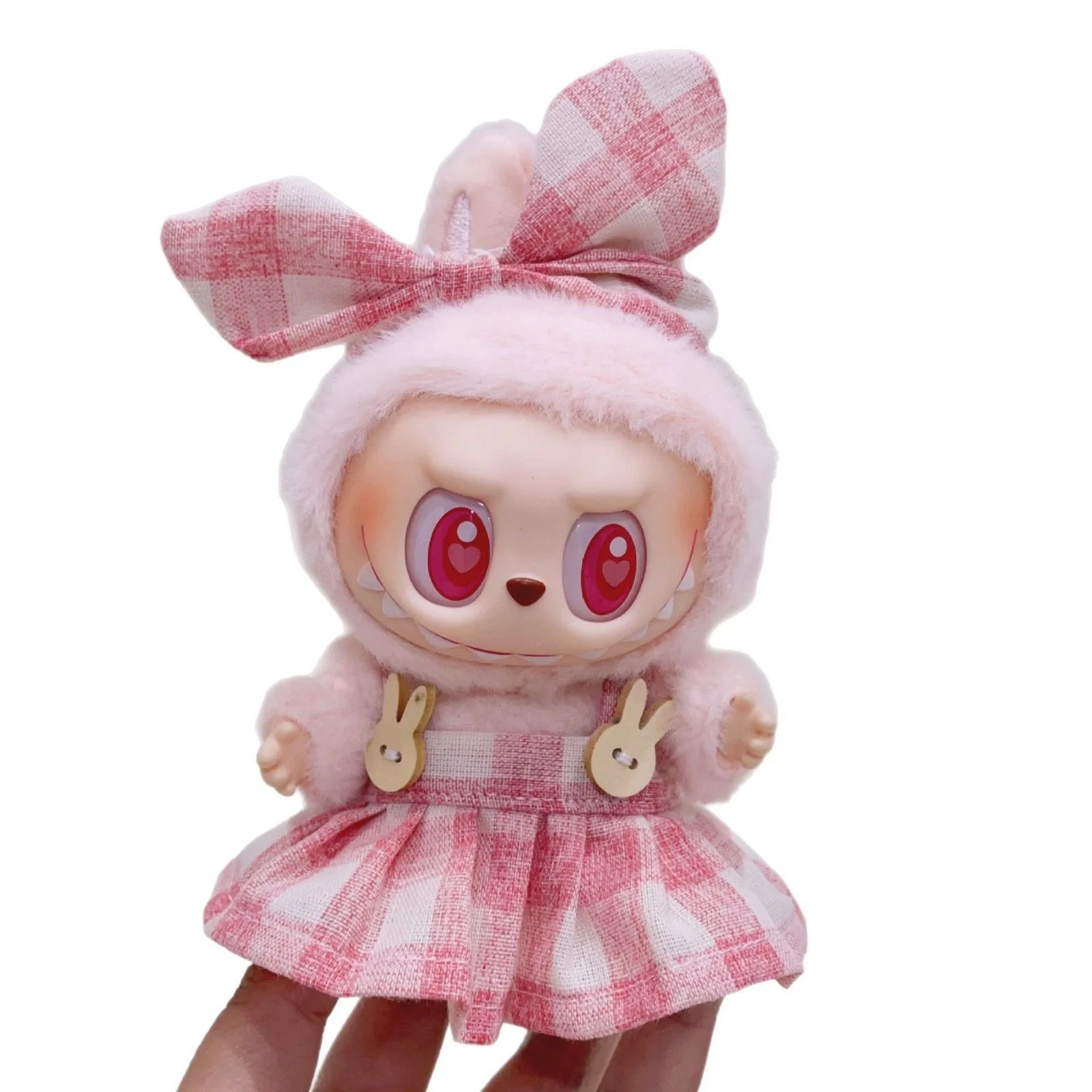 Mini Pluche Poppenkleertjes Outfit Pop Accessoires Snoep Geruite Rok Hoofdband Set Kleding Voor Labubu Idol V1 V2 Zittend Feest