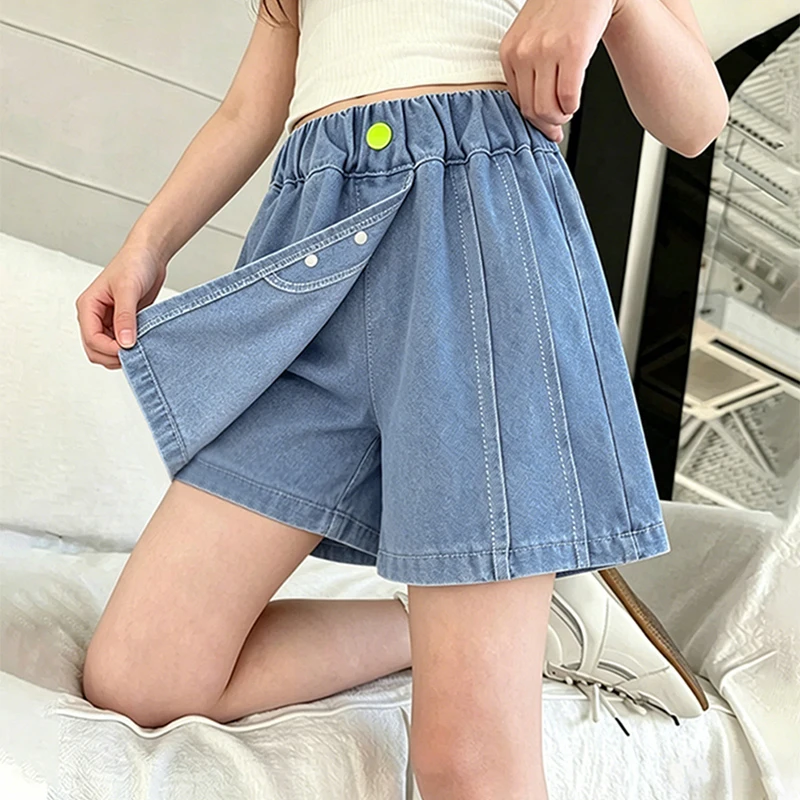 Girls' Soft Denim Skirted Leggings Summer Thin Korean Style Loose Shorts 2026 New Children Girls' Pants