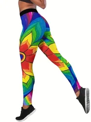 Fashion trend Stretch hip lift casual Slimming colorful flower-printed leggings for women