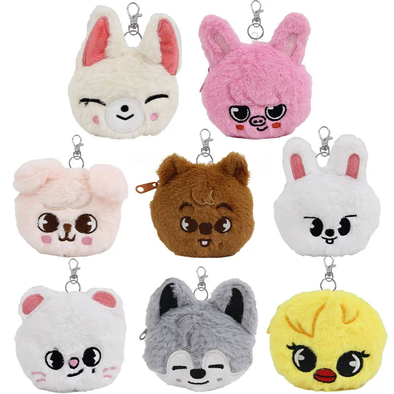 Novo skzoo stray crianças dos desenhos animados carteira de pelúcia chaveiro criativo mini fone de ouvido saco moeda pingente presente festival das crianças