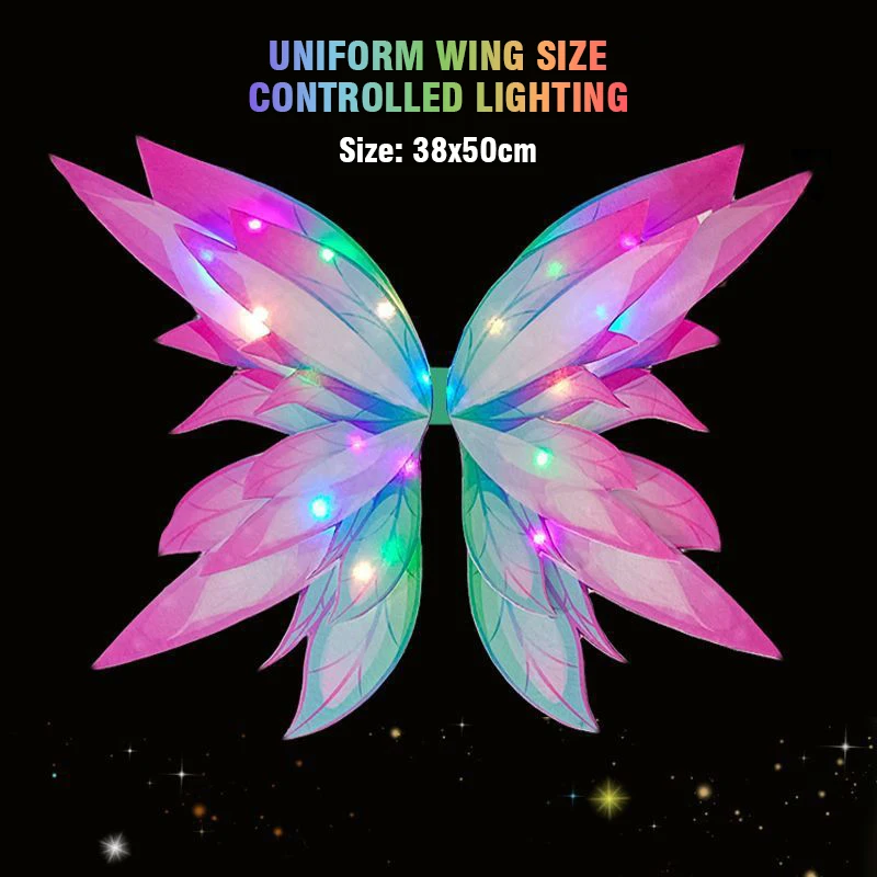 Fantasia de asas brilhantes para meninas, brinquedo fingido, saia de tule iluminada, asas de borboleta, vara de fada, presente de aniversário, cosplay