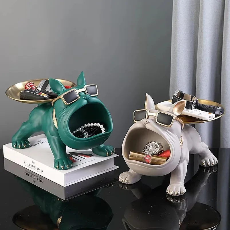 30cm/11.8인치 크기의 집 장식용 불독 조형물, 강아지 조각상, 열쇠 보관함, 동물 장식품, 레진 공예품, 강아지 조각상 썸네일 5