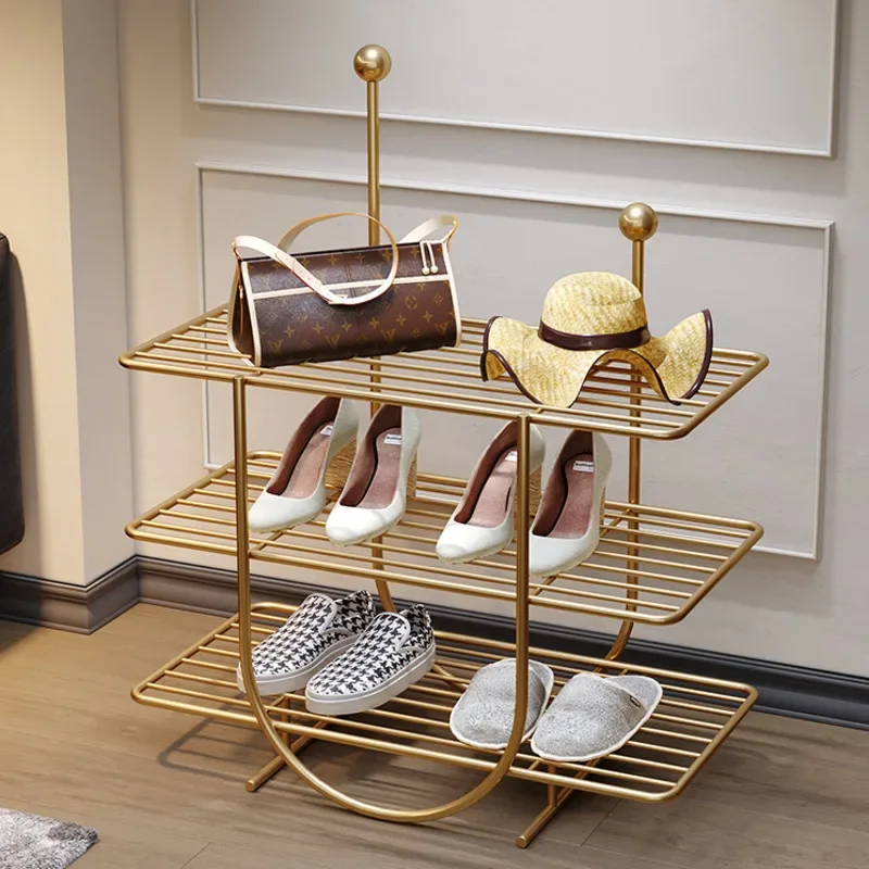 Discount Light Luxury Iron Art Entry Shoe Stand Simple Multilayer Metal Organizer Home Indoor Web Celebrity Shoe Cabinet