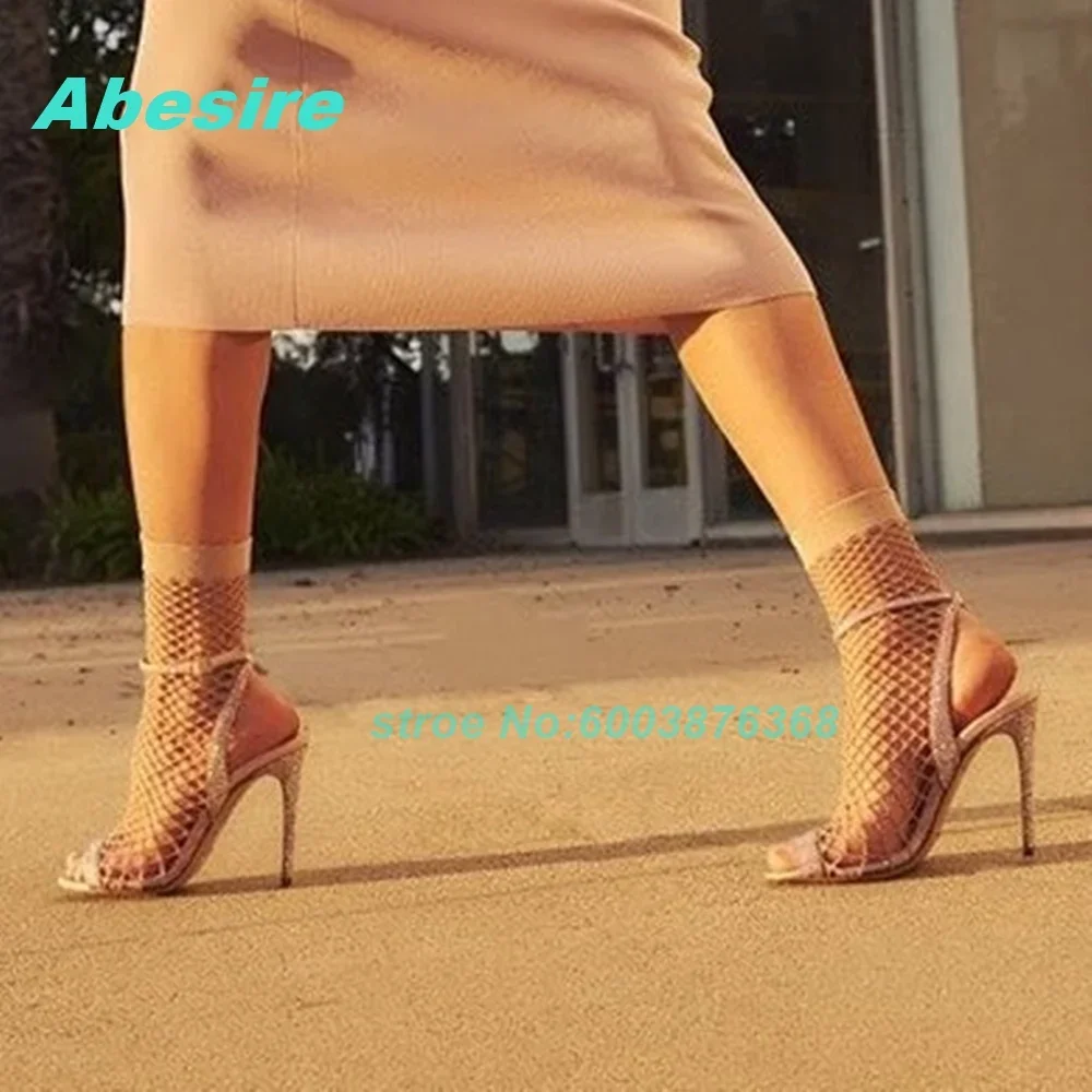 Slingback Strap Ankle Buckle Women's Sandals Red Mesh Open Toe Stiletto Heels Sandals Summer Sexy Y2K Nightclub Party Sandals - view 5